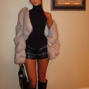 Black faux leather shorts